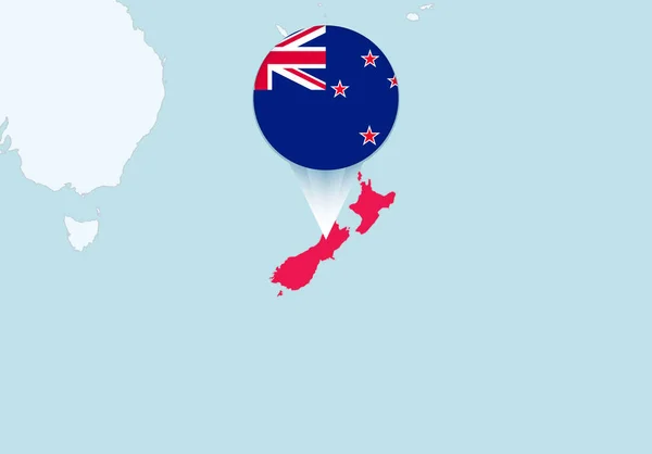 Oceanía Con Mapa Seleccionado Nueva Zelanda Icono Bandera Nueva Zelanda — Archivo Imágenes Vectoriales