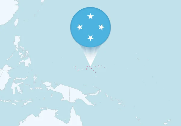 Океания Выбранной Картой Микронезии Значком Флага Микронезии — стоковый вектор