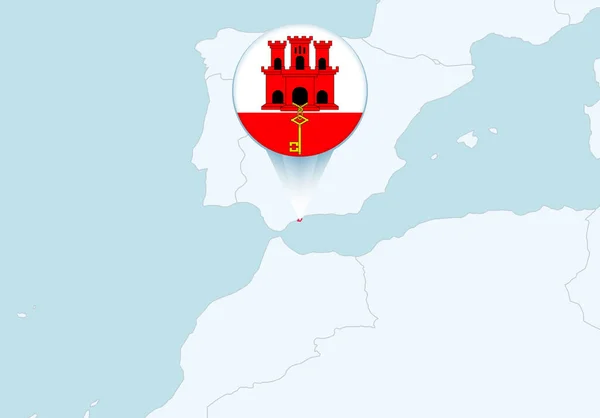 Europa Com Mapa Gibraltar Selecionado Ícone Bandeira Gibraltar —  Vetores de Stock