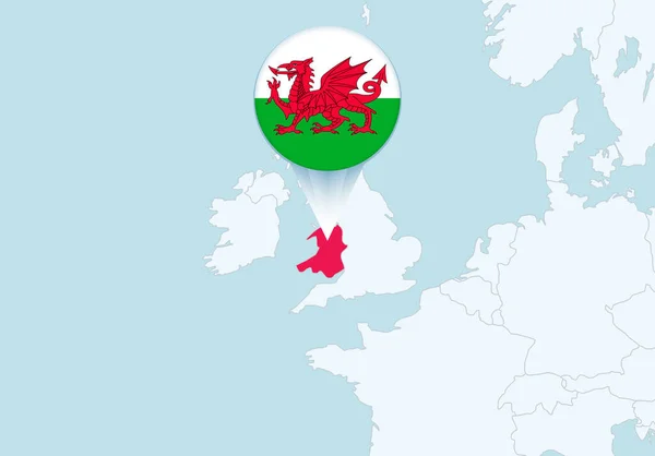 Europe Avec Carte Sélectionnée Pays Galles Icône Drapeau Pays Galles — Image vectorielle