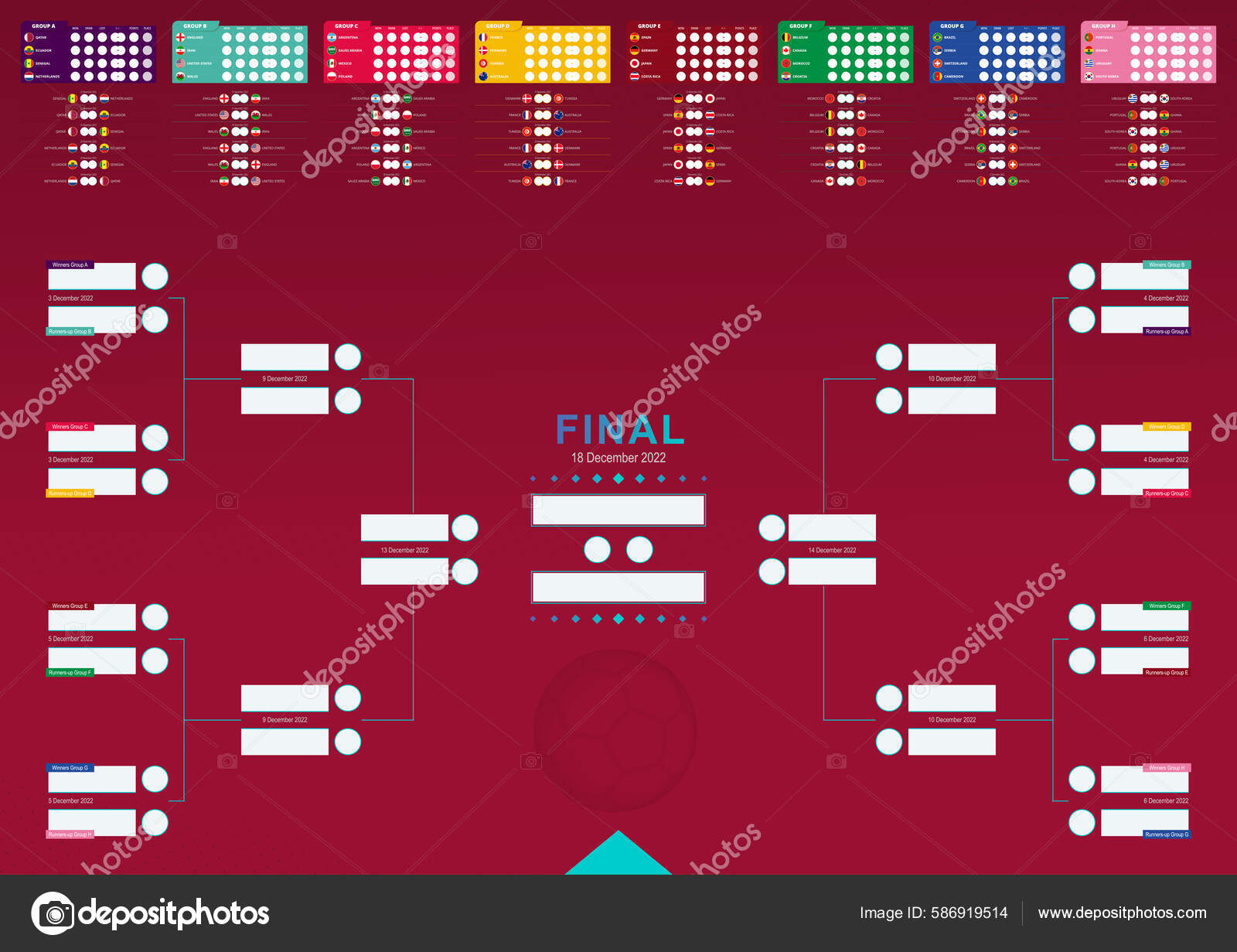 Flat football championship groups table template Vector Image