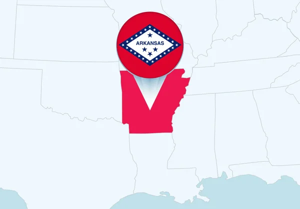 Verenigde Staten Met Geselecteerde Arkansas Kaart Arkansas Vlag Pictogram — Stockvector