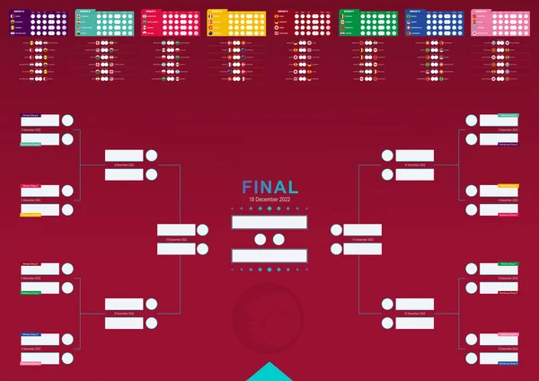 Tabla Resultados Fútbol Banderas Países Que Participan Torneo Fútbol 2022 — Vector de stock
