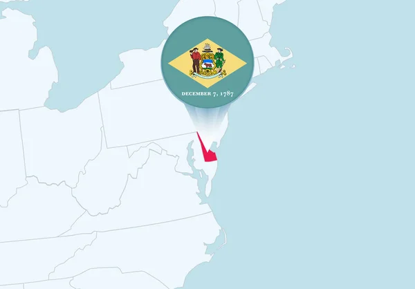 Stany Zjednoczone Wybraną Mapą Delaware Ikoną Flagi Delaware — Wektor stockowy
