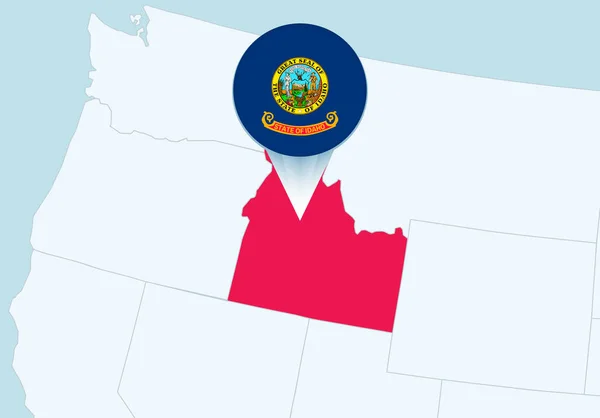 États Unis Avec Carte Idaho Sélectionnée Icône Drapeau Idaho — Image vectorielle