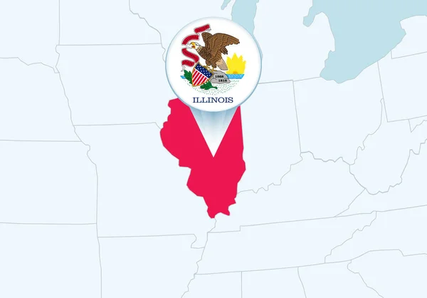 Estados Unidos Con Mapa Seleccionado Illinois Icono Bandera Illinois — Vector de stock