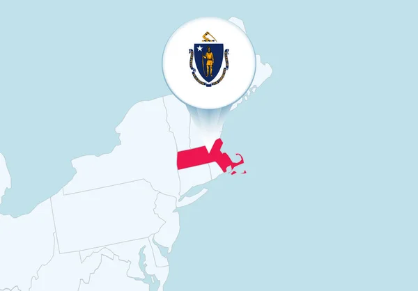 United States Selected Massachusetts Map Massachusetts Flag Icon — ストックベクタ