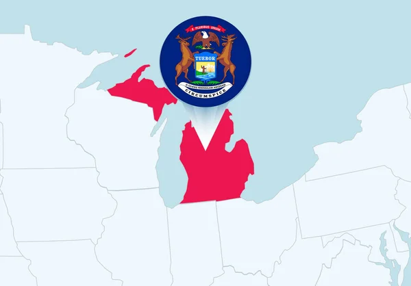 Ηνωμένες Πολιτείες Επιλεγμένο Χάρτη Michigan Και Michigan Εικονίδιο Σημαία — Διανυσματικό Αρχείο