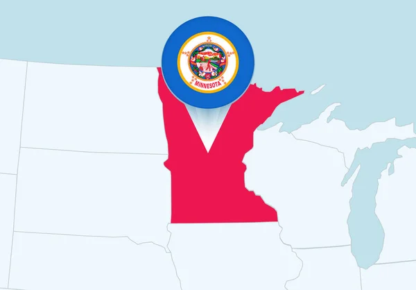 États Unis Avec Carte Minnesota Sélectionnée Icône Drapeau Minnesota — Image vectorielle