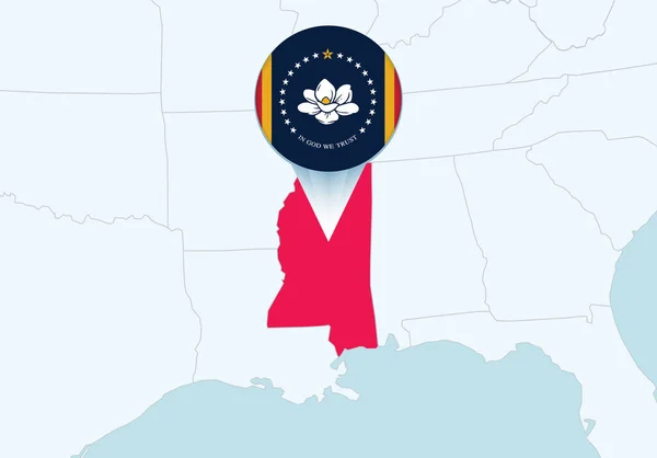 United States Selected Mississippi Map Mississippi Flag Icon — ストックベクタ