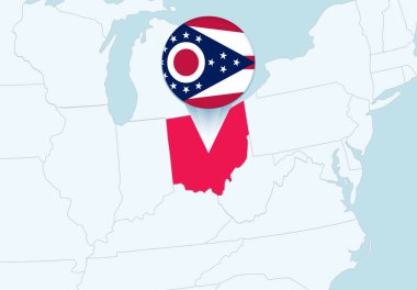 Seçili Ohio haritası ve Ohio bayrak simgesiyle Birleşik Devletler.