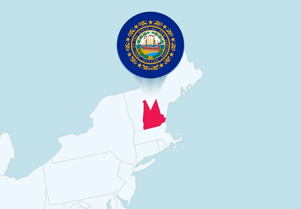 United States Selected New Hampshire Map New Hampshire Flag Icon — ストックベクタ