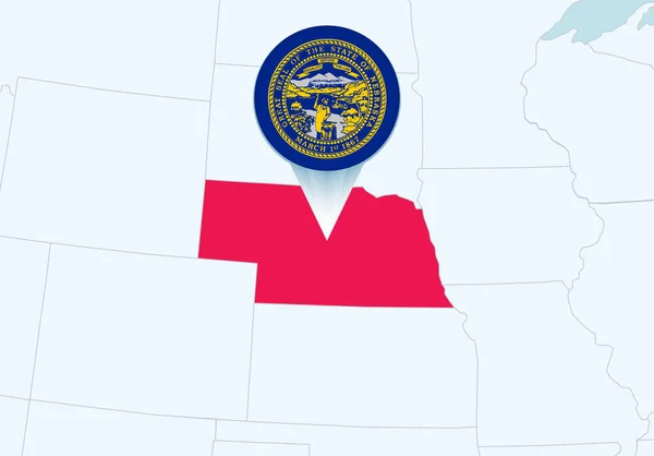 Seçili Nebraska Haritası Nebraska Bayrak Simgesine Sahip Abd — Stok Vektör