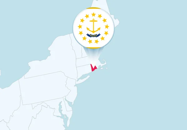 United States Selected Rhode Island Map Rhode Island Flag Icon — Wektor stockowy