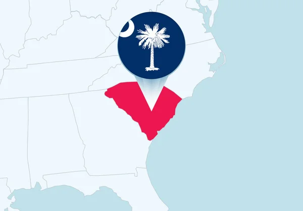 Ηνωμένες Πολιτείες Επιλεγμένο Χάρτη Της Νότιας Καρολίνας Και Εικονίδιο Σημαίας — Διανυσματικό Αρχείο