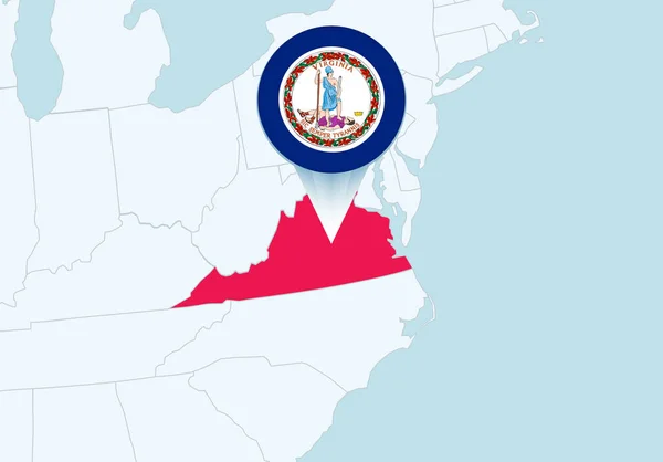 Ηνωμένες Πολιτείες Επιλεγμένο Χάρτη Της Βιρτζίνια Και Εικονίδιο Σημαίας Της — Διανυσματικό Αρχείο