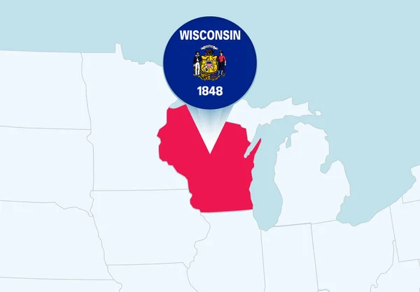 Estados Unidos Com Mapa Wisconsin Selecionado Ícone Bandeira Wisconsin —  Vetores de Stock