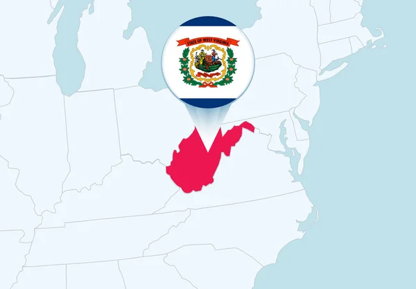 United States Selected West Virginia Map West Virginia Flag Icon — ストックベクタ