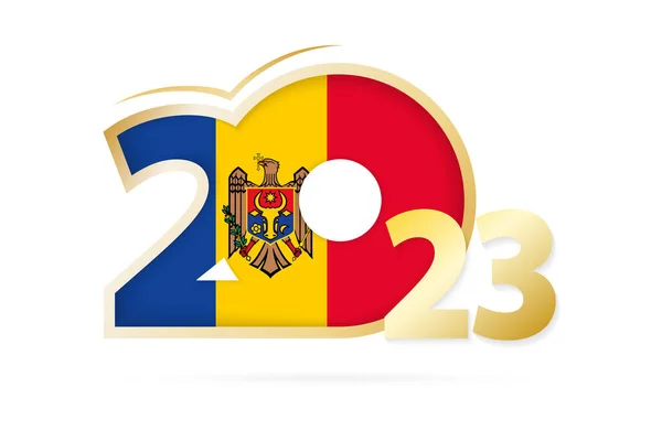 Año 2023 Con Patrón Bandera Moldavia — Vector de stock