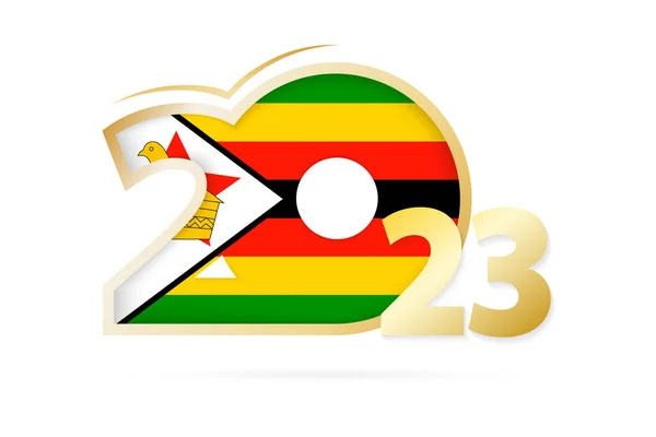 Anno 2023 Con Bandiera Zimbabwe — Vettoriale Stock