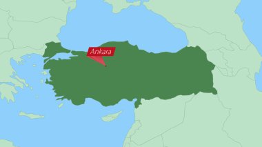 Ülke sermayesi broşlu Türkiye Haritası.