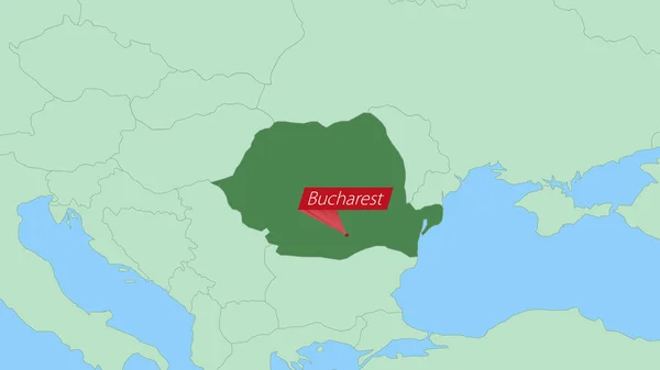 Kaart Van Roemenië Met Pin Van Hoofdstad Van Het Land — Stockvector