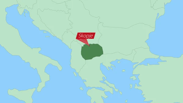 Карта Македонии Значком Столицы Страны — стоковый вектор