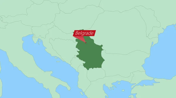 Map Serbia Pin Country Capital — Διανυσματικό Αρχείο