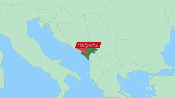 Mapa Montenegro Con Pin Capital Del País — Vector de stock