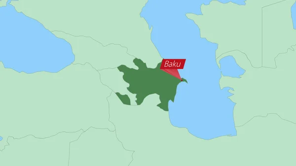 Carte Azerbaïdjan Avec Épinglette Capitale Pays — Image vectorielle