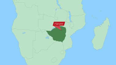 Ülke başkenti broşlu Zimbabwe Haritası.
