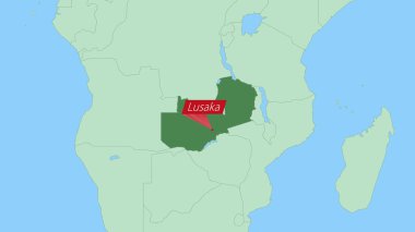 Ülke başkenti broşlu Zambiya Haritası.