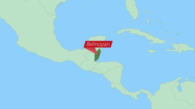 Belize haritası ülke başkentinin lobutu ile.