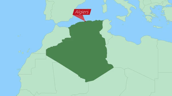 Mapa Argélia Com Pino Capital País —  Vetores de Stock