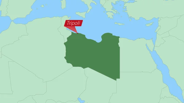 Map Libya Pin Country Capital — Archivo Imágenes Vectoriales
