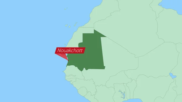 Mapa Mauritânia Com Pino Capital País —  Vetores de Stock