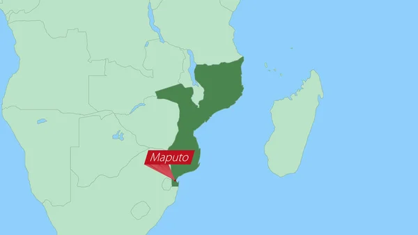 Mapa Moçambique Com Pino Capital País —  Vetores de Stock