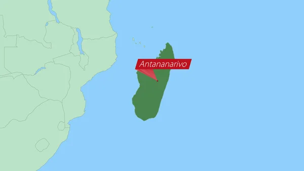 Mapa Madagascar Com Pino Capital País —  Vetores de Stock