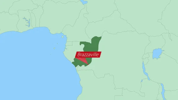Kaart Van Congo Met Pin Van Land Hoofdstad — Stockvector