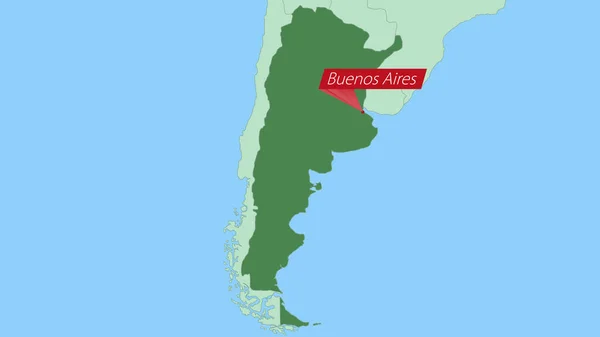 Landkarte Von Argentinien Mit Anstecknadel Der Hauptstadt Des Landes — Stockvektor