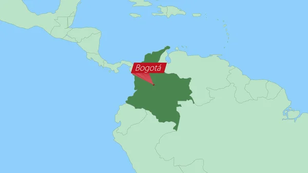 Mapa Colômbia Com Pino Capital País —  Vetores de Stock