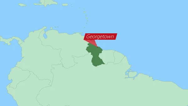 Карта Гайаны Пином Столицы Страны — стоковый вектор