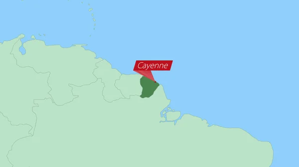 Mapa Guiana Francesa Com Pino Capital País —  Vetores de Stock