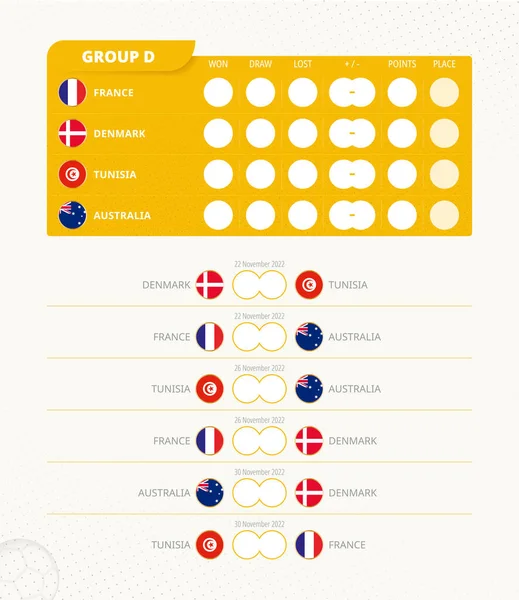 Group Scoreboard World Football 2022 Tournament All Games Match Schedule — Stockvektor