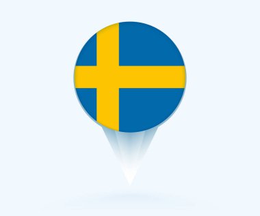 Map pointer with flag of Sweden.