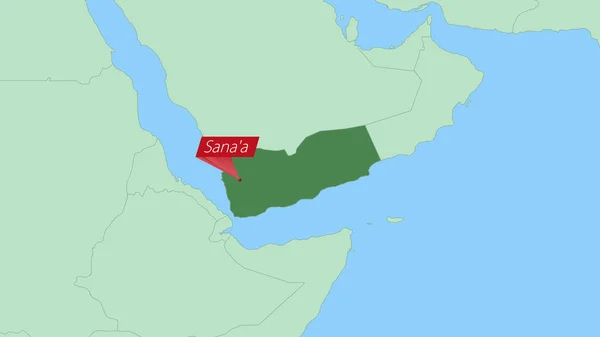 Map Yemen Pin Country Capital — Διανυσματικό Αρχείο