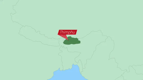 Map Bhutan Pin Country Capital — 스톡 벡터