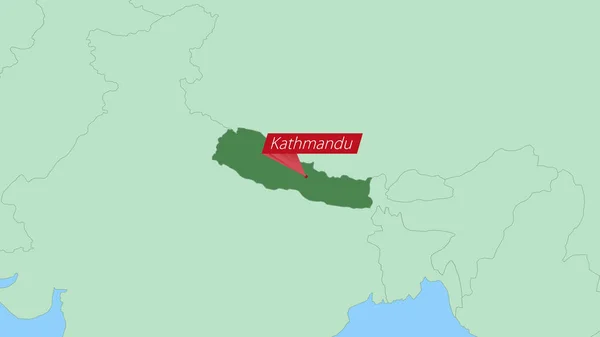 Map Nepal Pin Country Capital — Vetor de Stock