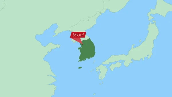 Map South Korea Pin Country Capital — Vetor de Stock