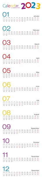 Year 2023 Calendar Weeks Line Different Design — Stockvector